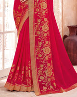 Vishal Prints Cherry Red Chiffon Saree With Foil Print And Zari Border