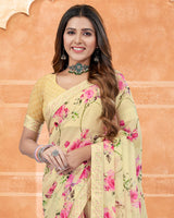 Vishal Prints Pastel Yellow Digital Print Georgette Saree With Satin Border