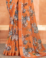 Vishal Prints Tan Hide Orange Digital Print Georgette Saree With Satin Border
