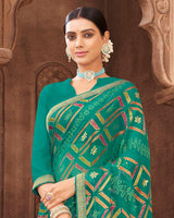 Vishal Prints Teal Green Brasso Saree With Foil Print And Zari Border