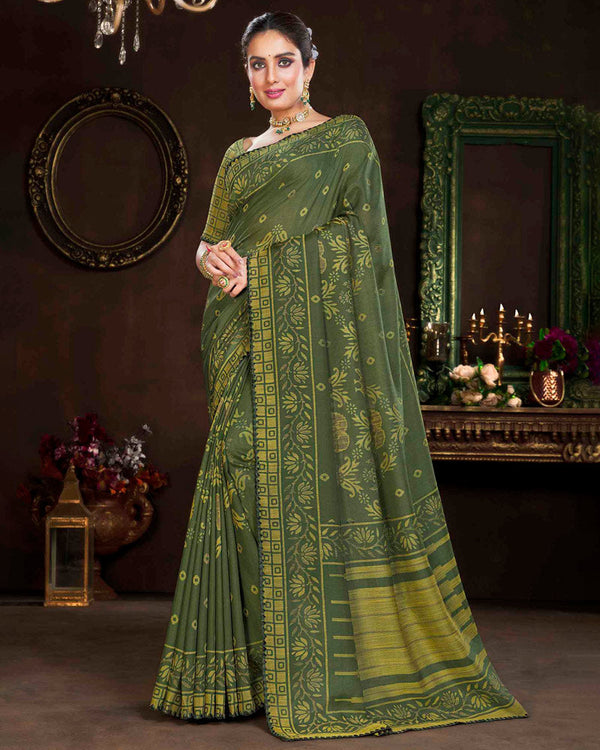 Vishal Prints Green Cotton Brasso Saree With Fancy Border