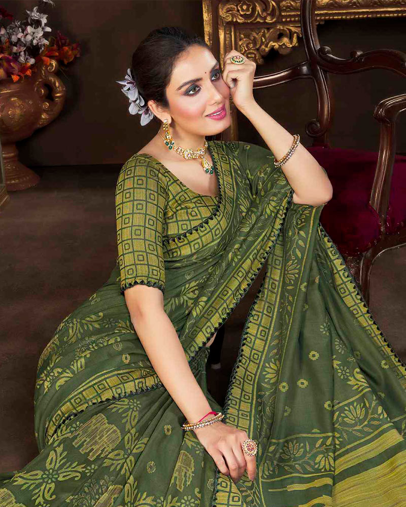 Vishal Prints Green Cotton Brasso Saree With Fancy Border