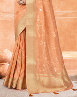 Vishal Prints Apricot Orange Poly Cotton Saree With Embroidery-Diamond Work And Tassel