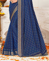 Vishal Prints Blue Chiffon Saree With Foil Print And Zari Border
