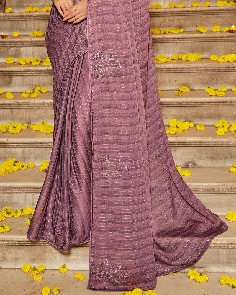 Vishal Prints Cannon Pink Designer Patterned Chiffon Saree With Embroidery And Diamond Work