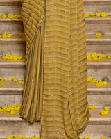 Vishal Prints Mustard Designer Patterned Chiffon Saree With Embroidery And Diamond Work