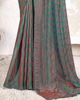 Vishal Prints Rama Green Designer Digital Print Chiffon Saree With Core Piping