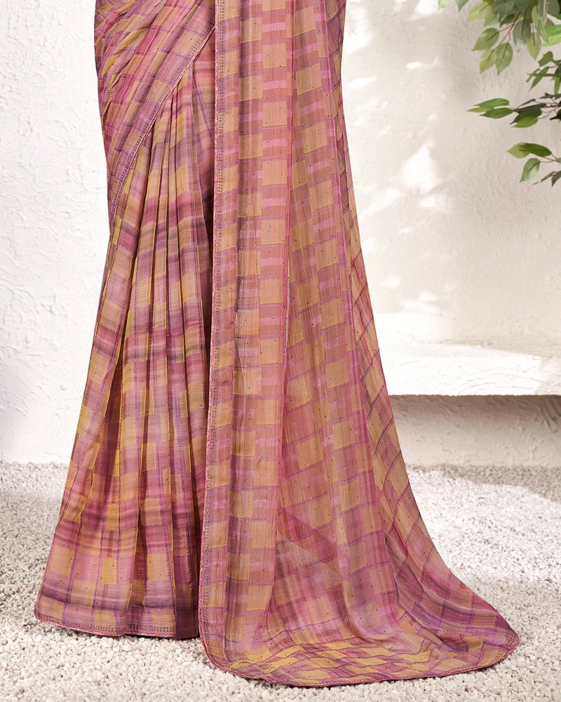 Vishal Prints Dusty Pink Designer Digital Print Chiffon Saree With Core Piping