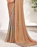 Vishal Prints Saffron Color Designer Digital Print Chiffon Saree With Core Piping