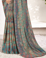 Vishal Prints Teal Green Designer Digital Print Chiffon Saree With Core Piping