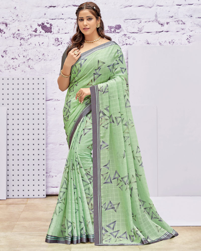 Vishal Prints Light Green Printed Georgette Saree With Fancy Border