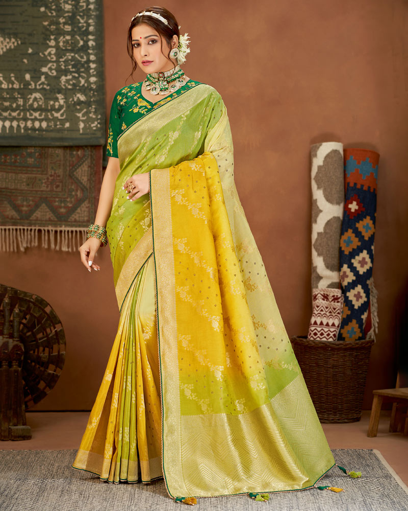 Vishal Prints Multi Art Silk Zari Weaving Saree With Diamond Work