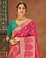 Vishal Prints Hot Pink Art Silk Zari Weaving Saree With Diamond Work