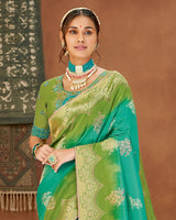 Vishal Prints Teal Art Silk Zari Weaving Saree With Diamond Work