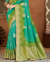 Vishal Prints Teal Art Silk Zari Weaving Saree With Diamond Work