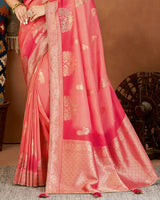 Vishal Prints Peach And Pink Art Silk Zari Weaving Saree With Diamond Work
