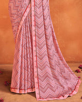 Vishal Prints Rose Pink Printed Criva Crepe Saree With Fancy Border