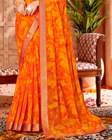 Vishal Prints Orange Printed Georgette Saree Zari With Border