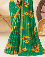 Vishal Prints Green Printed Fancy Chiffon Saree With Core Piping
