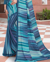Vishal Prints Peacock Blue Digital Print Weightless Georgette Saree