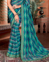 Vishal Prints Mist Green Printed Fancy Chiffon Saree With Border