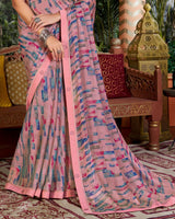 Vishal Prints Dusty Pink Printed Fancy Chiffon Saree With Border