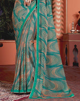 Vishal Prints Rama Green Printed Fancy Chiffon Saree With Border