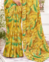 Vishal Prints Lime Yellow Fancy Chiffon Digital Print Saree With Core Piping
