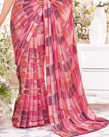 Vishal Prints Blush Pink Fancy Chiffon Digital Print Saree With Core Piping