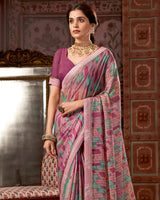Vishal Prints Dusty Pink Printed Fancy Chiffon Saree With Border