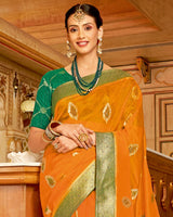 Vishal Prints Orange Tissue Weaving Saree With Stone Work And Tassel