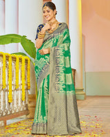 Vishal Prints Jade Green Organza Zari Weaving Saree With Diamond Work And Tassel