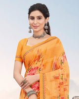 Vishal Prints Saffron Color Printed Patterned Georgette Saree With Border