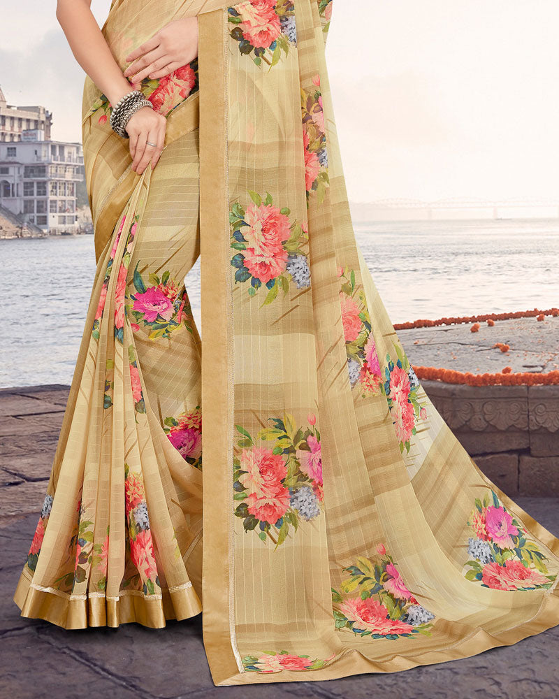 Vishal Prints Fawn Printed Patterned Georgette Saree With Border