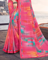Vishal Prints Hot Pink Printed Patterned Georgette Saree With Border