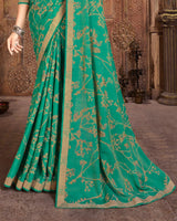 Vishal Prints Teal Green Printed Cotton Crepe Saree With Fancy Border