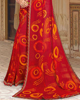 Vishal Prints Cherry Red Printed Georgette Saree With Border
