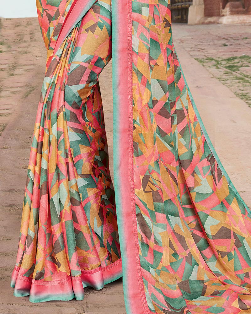 Vishal Prints Pastel Pink Printed Chiffon Saree With Border