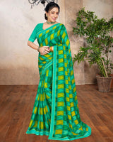 Vishal Prints Aqua Green Printed Chiffon Saree With Border