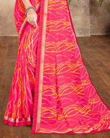 Vishal Prints Red Pink Printed Georgette Saree With Border