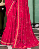 Vishal Prints Crimson Red Printed Georgette Saree With Foil Print And Fancy Border