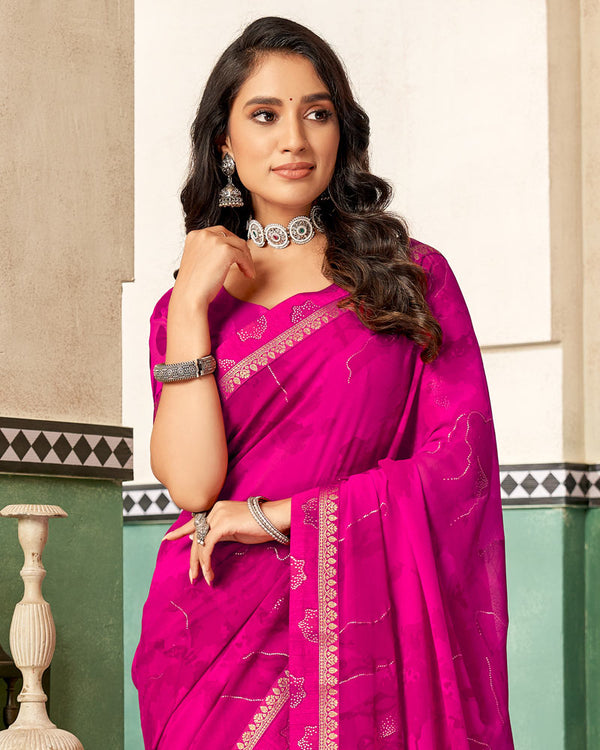 Vishal Prints Razzmatazz Pink Printed Georgette Saree With Foil Print And Fancy Border