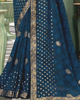 Vishal Prints Prussian Blue Printed Georgette Saree With Foil Print And Fancy Border