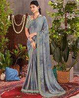 Vishal Prints Grey Designer Fancy Chiffon Saree With Foil Print And Fancy Border