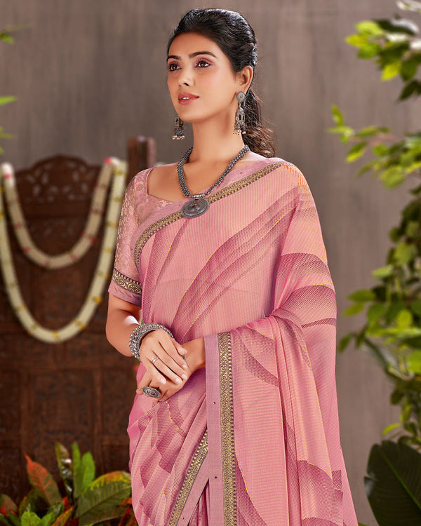 Vishal Prints Dusty Pink Designer Fancy Chiffon Saree With Foil Print And Fancy Border