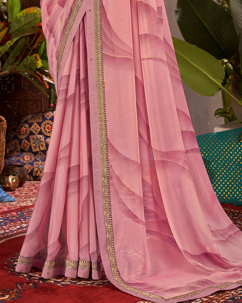 Vishal Prints Dusty Pink Designer Fancy Chiffon Saree With Foil Print And Fancy Border