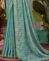 Vishal Prints Pastel Teal Green Designer Fancy Chiffon Saree With Foil Print And Fancy Border