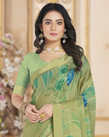 Vishal Prints Light Mehandi Green Printed Chiffon Saree With Satin Border
