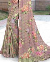Vishal Prints Dusty Pink Printed Digital Print Fancy Chiffon Saree With Core Piping