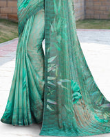 Vishal Prints Rama Green Printed Digital Print Fancy Chiffon Saree With Core Piping